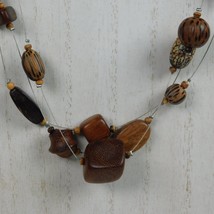 Chunky Wood Beaded 3 Strand Necklace Earring Set Handmade Fashion Jewelry 16&quot; Lg - $9.75