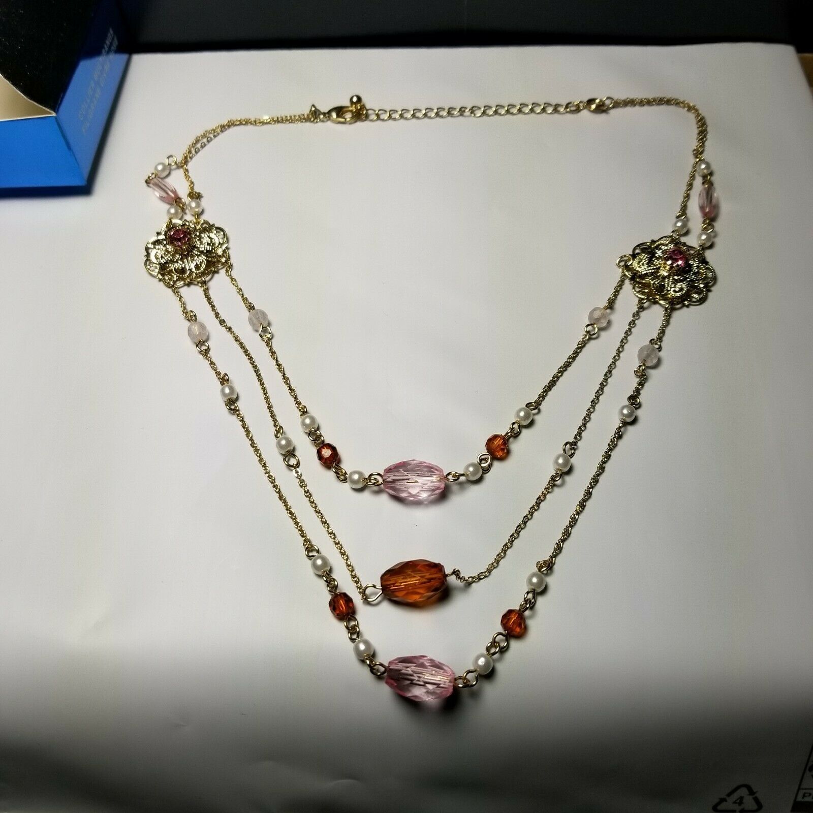Avon 2007 Pink Frosted Filigree Multistrand Necklace - $9.49