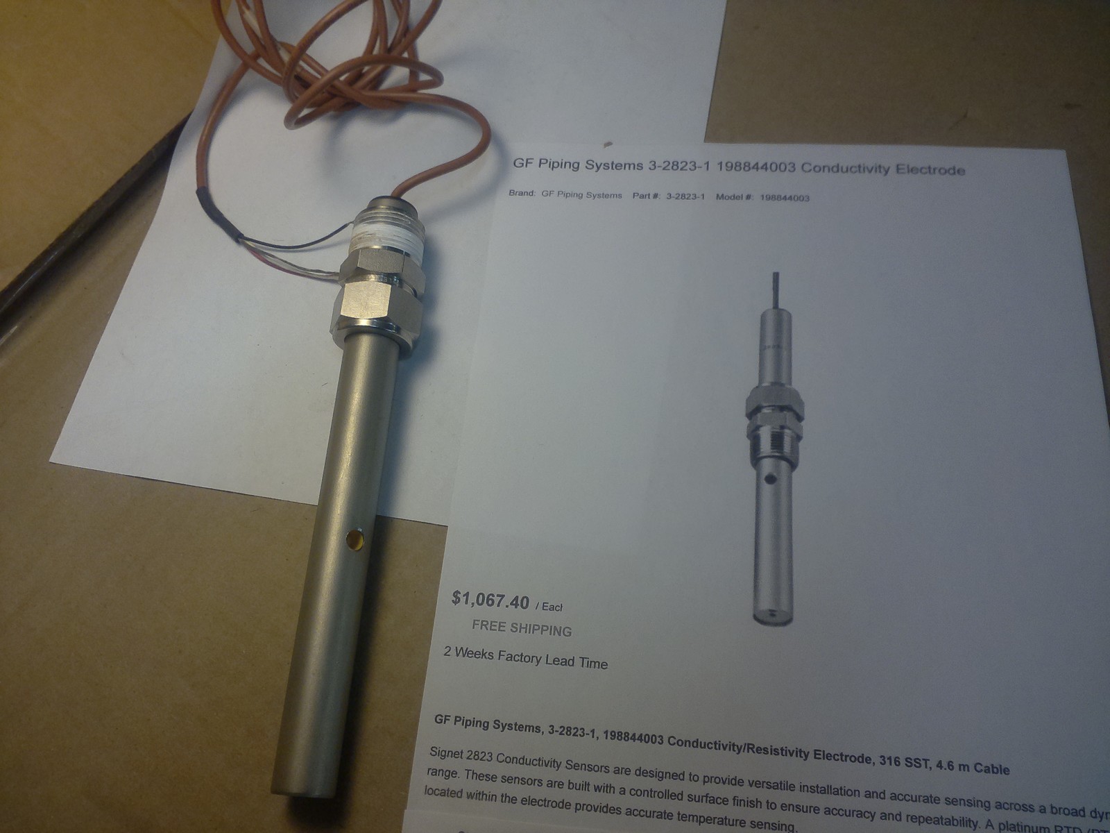 GF SIGNET 3-2823-1 (198844003) CONDUCTIVITY ELECTRODE/ K+20/ 316S.S./ 3/... - $298.59