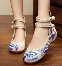 Vintage Women Cotton Flower Embroidery Shoes Ladies Casual Chinese Style Comfort - £22.17 GBP
