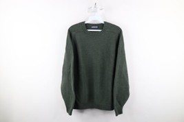 Vintage 90s Lands End Mens Medium Faded Blank Cotton Knit Crewneck Sweater Green - £42.68 GBP