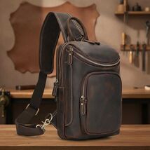 Genuine Leather Chest Bag for Men  Vintage Crazy Horse Sling Backpack Cr... - $99.00