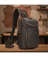 Genuine Leather Chest Bag for Men  Vintage Crazy Horse Sling Backpack Cr... - $99.00