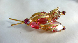 Vintage Goldtone Pink Prong Set Open Back Rhinestones Pin Brooch - $35.00