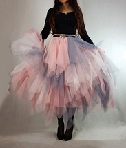 Multi Color Layered Tulle Skirt Women Plus Size Fluffy Tulle Midi Skirt image 2