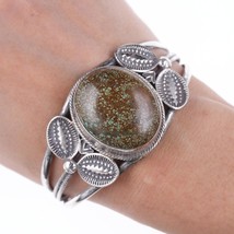 7&quot; Vintage Heavy stamped silver green spiderweb turquoise bracelet - £458.95 GBP