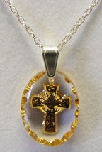 Hand painted oval Celtic Cross Crystal Pendant - Gold - $31.57