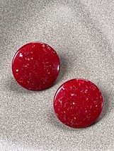Vintage Thin Sparkly Red Plastic Disk Circle Clip Earrings – 1 inch in diameter  - £9.00 GBP