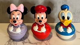 VTG Disney Weeble Wobble Plastic Toys Mickey Minnie Donald Roly Poly - £12.91 GBP