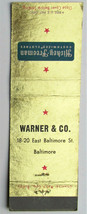 Warner &amp; Co.  Baltimore, Maryland Store 20 Strike Matchbook Cover Hickey-Freeman - £1.56 GBP