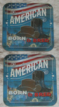 LEANIN TREE &quot;American Born/Bred&quot;~Set of 2 Coasters~Cork Back~3.75&quot;x3.75&quot; #62442~ - £5.90 GBP