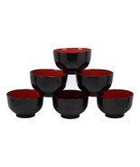 Japanese Black Red Lacquer Copolymer Plastic Rice Bowl Wood Grain Patter... - $39.64 CAD