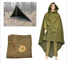 Military Russian Army Soviet Soldiers Cloak Tent Poncho Hooded Rain Coat... - $82.60