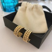 Alist multiple layer twisted cc hoop earrings 14k gold plated small chunky braided gold thumb200