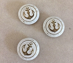 Lot of 3 Vintage Nautical Anchor Round White Goldtone Metal Shank Button... - £15.97 GBP