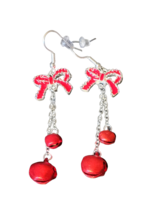 Metal Dangle Hook Earrings - New - Red Christmas Bow &amp; Red Bells - $14.99