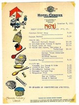 Hotel Geneve  Lunch Menu Mexico City Mexico 1951 Culinary Utensils - £23.71 GBP