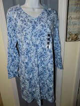 Classic Elements Blue Flower Long Sleeve V-Neck Nightgown Size S Women&#39;s... - £16.64 GBP