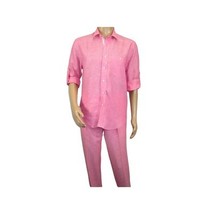 Men INSERCH premium Soft Linen Breathable 2pc Walking Leisure suit LS29116 Pink image 5