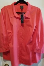 Worthington Women&#39;s 3/4 Sleeve Button Down Blouse Shirt Solid Scarlet Plus Sz 3X - £20.93 GBP