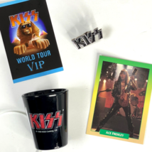 KISS 4 Vtg Item Lot Shot Glass Metal Pin Shade VIP Concert Pass Ace Trading Card - £32.45 GBP