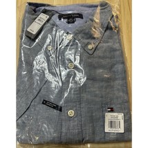 Tommy Hilfiger 3XLT Shirt Blue Chambray Linen Blend Button Down Short Sl... - £33.38 GBP