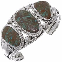 Southwest Navajo Style Bisbee Turquoise 3 Stone Bracelet Sterling Cuff s6.5-7 - £288.65 GBP