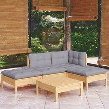  Garden Lounge Set Grey cushions, Pine wood Solid pinewood, Polyester - $675.99