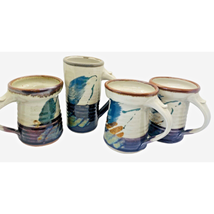 Hand Thrown Studio Art Pottery Handled Coffee Mugs and Tumbler SET Of 4 - £59.34 GBP
