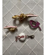 Breast Cancer Pink Vintage pin W/2 Ribbon Pins &amp; Heart Ribbon Pendant Lot4 - $25.33 CAD