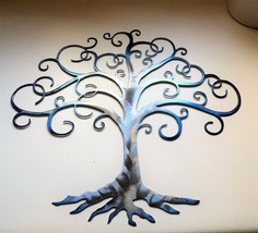 Swirled Tree of Life - Metal Wall Art - Blue Tinged 17&quot; - £43.78 GBP
