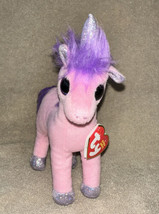 2015 RATE Ty Beanie Babies CHARMING Pink &amp; Purple Unicorn 8&quot; Pony Silver... - $12.99