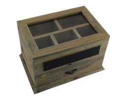 Scratch &amp; Dent Vintage Wood Organizer Storage Box with Hinged Glass Lid - £16.59 GBP