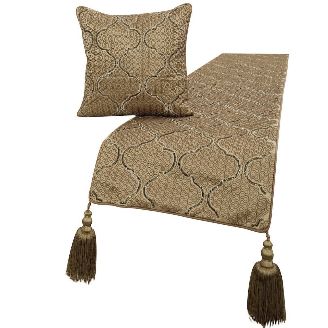 Lattice Balance - Jacquard Silk Taupe Beige Decorative Bed Runner and Pillow Cov - $92.34 - $150.58