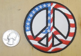 AMERICAN FLAG PEACE SIGN IRON-ON / SEW-ON EMBROIDERED PATCH 3&quot;X 3&quot; - $4.79