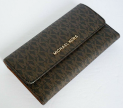 Michael Kors Jet Set Large Trifold Brown Signature Wallet 35F8GTVF3B NWT... - $69.28