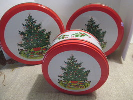 3 Piece Set Christmas Tree Holiday Nesting Tins Round 8&quot; - 5.5&quot; - £12.50 GBP