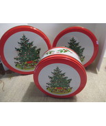 3 Piece Set Christmas Tree Holiday Nesting Tins Round 8&quot; - 5.5&quot; - £12.85 GBP