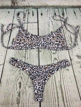 Womens Sexy Bikini Swimsuit Leopard Print Thong Low Cut Swimwear Set Small - £14.94 GBP