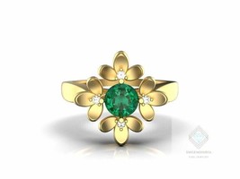 Natural Emerald Diamond Engagement Ring for Women, 14K Gold Emerald Wedding Ring - £1,395.03 GBP