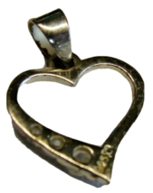 Sterling Silver Heart Cubic Zirconia Pendant Charm Patina Vintage 925 - $24.74