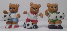 Set of 3 Home Interiors Gifts Soccer Bears Porcelain Figurine Homco 14611-98 - £11.14 GBP