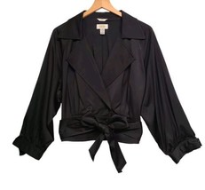 Talbots Cropped Trench Womens 16 Black Stretch Lined Double Breasted Tie Belt - £25.87 GBP