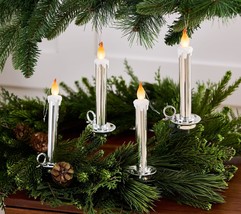 Set of 4 Illuminated 8&quot; Clip-On Taper Candles by Valerie in Silver - £152.54 GBP