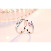 925 Sterling Silver Pink Heart &amp; Feather Adjustable Ring - FAST SHIPPING!!! - $6.99+