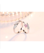 Sterling Silver Plated Pink Heart &amp; Feather Adjustable Ring - FAST SHIPP... - $6.99+