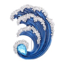 Blue Ocean Wave Brooches Quality Enamel Crystal Women&#39;s Pins Individual Jewelry - £14.59 GBP