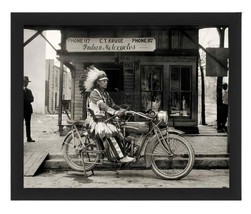 Native American Chief Riding Motorcycle Outside Store 8X10 Framed Photo - £14.95 GBP