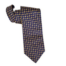 Polo by Ralph Lauren Navy Blue Gold Hand Made Woven Tie 100% Silk Geometric - £13.05 GBP