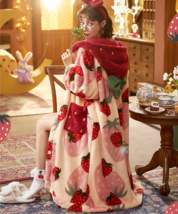 Strawberry Mochi Plush Sleep Robe | Women Soft Fleece Nightgown Pajama One Piece - £83.02 GBP